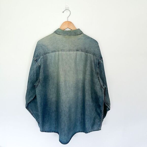 Bugle Boy Vintage Distressed Faded Collared Denim Button Down Shacket - Picture 2 of 8